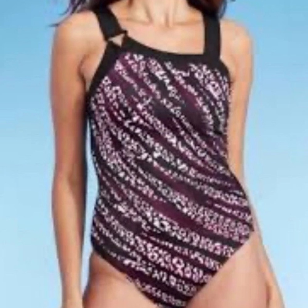 Aqua Green Purple Asymmetrical  Full Coverage UPF 50 One Piece Swimsuit NEW $50